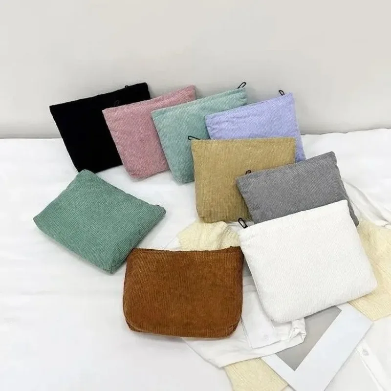 Corduroy Travel Cosmetic Bag Portable Makeup Storage Bag Purses Women Large Capacity Zipper Make Up Organizer Storage Clutch - Image 3