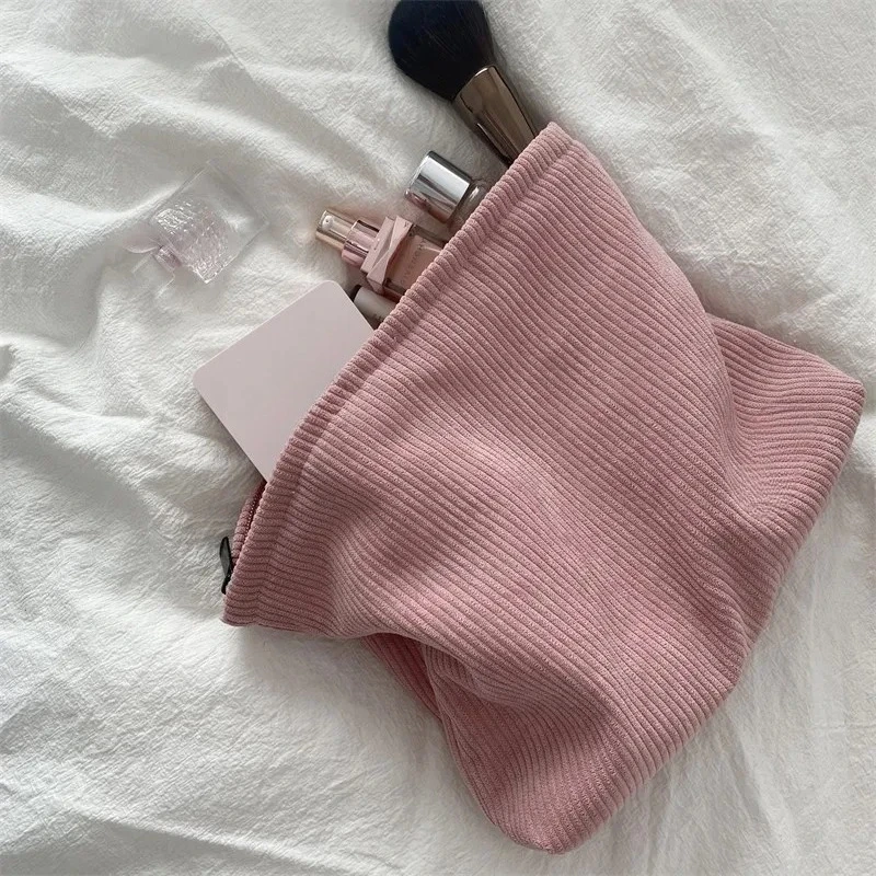 Corduroy Travel Cosmetic Bag Portable Makeup Storage Bag Purses Women Large Capacity Zipper Make Up Organizer Storage Clutch - Image 2