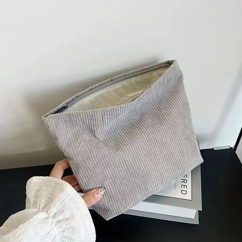 Corduroy Travel Cosmetic Bag Portable Makeup Storage Bag Purses Women Large Capacity Zipper Make Up Organizer Storage Clutch - Image 5