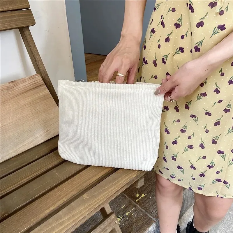 Corduroy Travel Cosmetic Bag Portable Makeup Storage Bag Purses Women Large Capacity Zipper Make Up Organizer Storage Clutch - Image 4